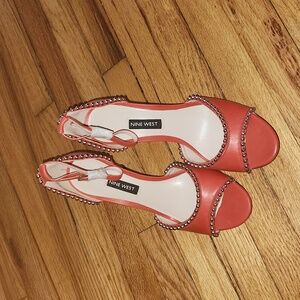 Nine west red leather sandals with silver detail